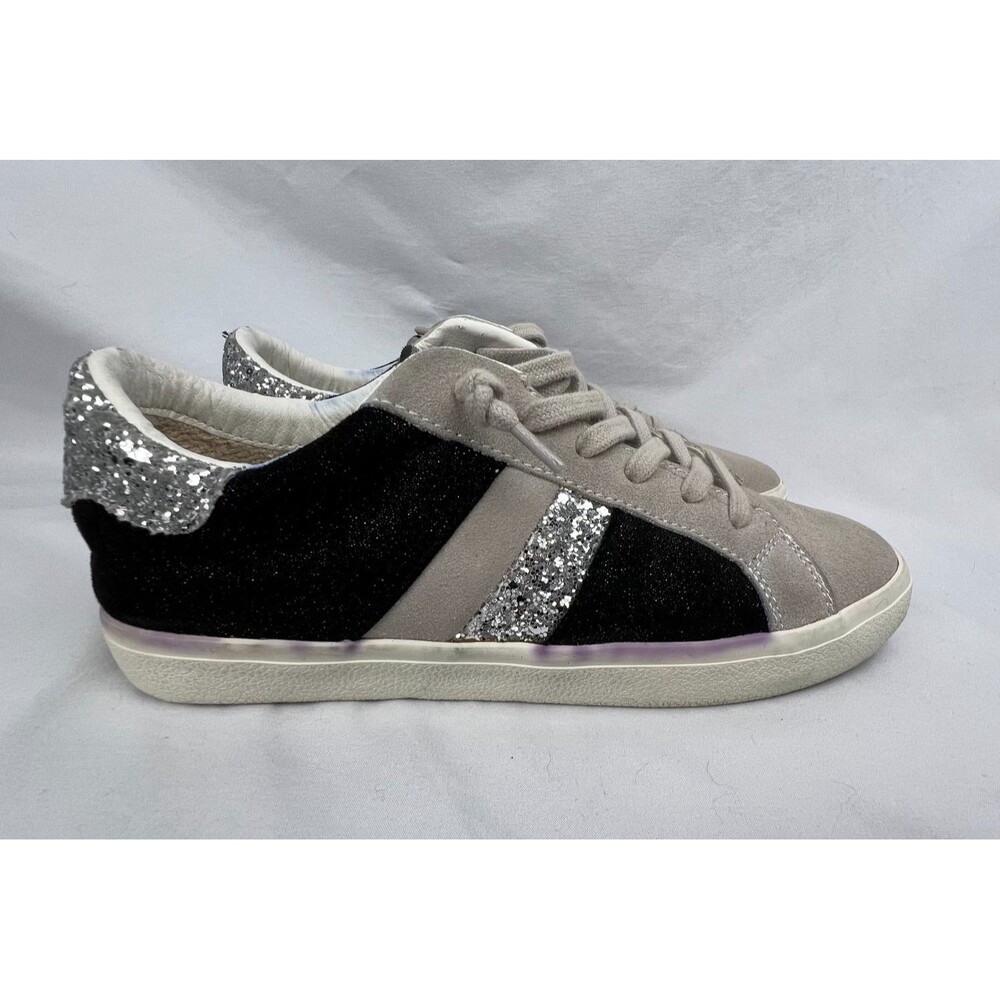 VINTAGE HAVANA Womens 8.5 Sneakers Gray Black Silver Glitter Suede Low Top Shoes